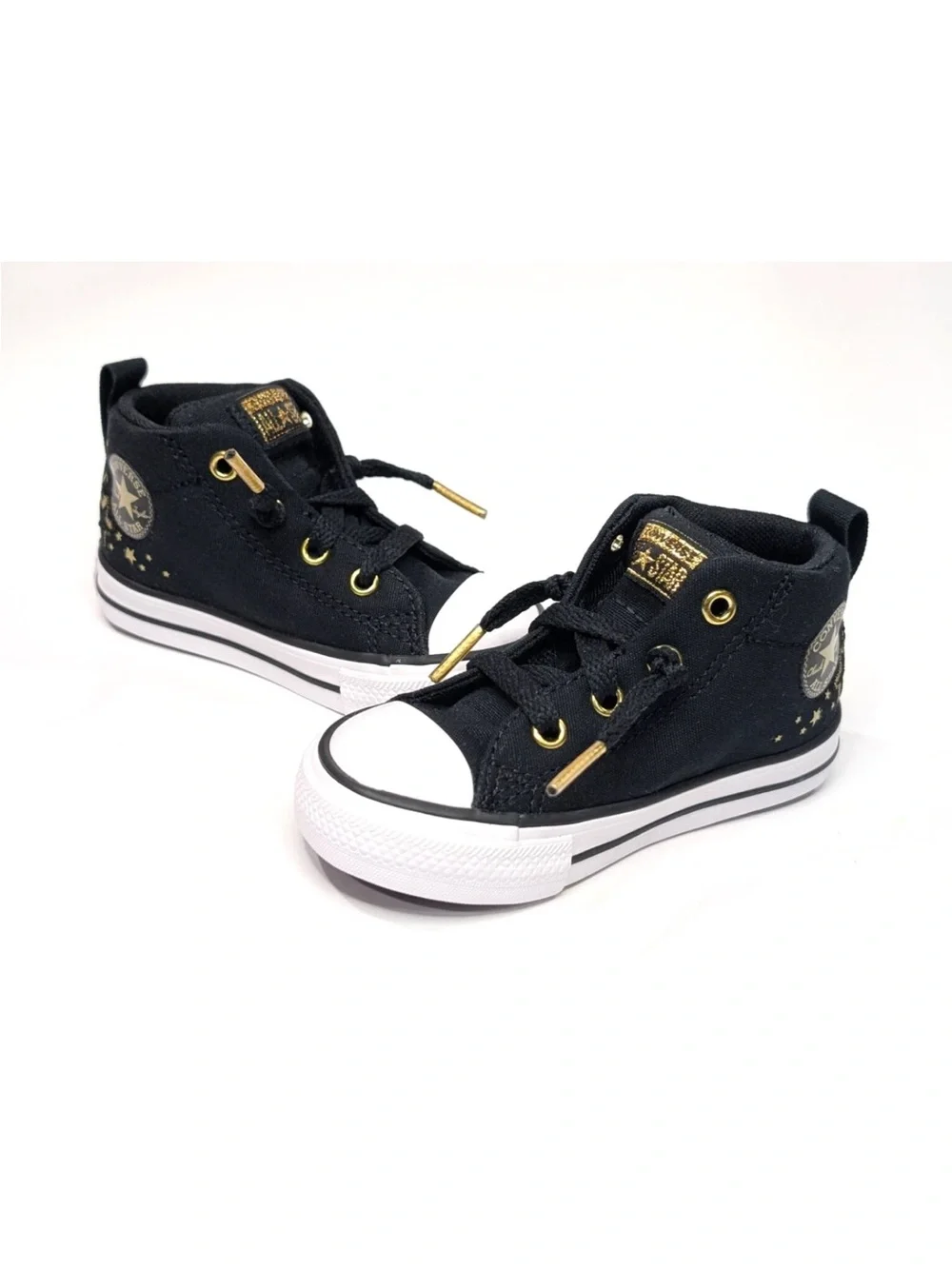 Converse Kids Black High-Top Sneakers with Gold Star Accents